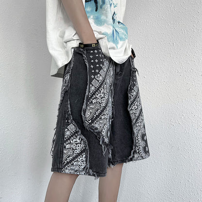 Patchwork Bandana Denim Shorts