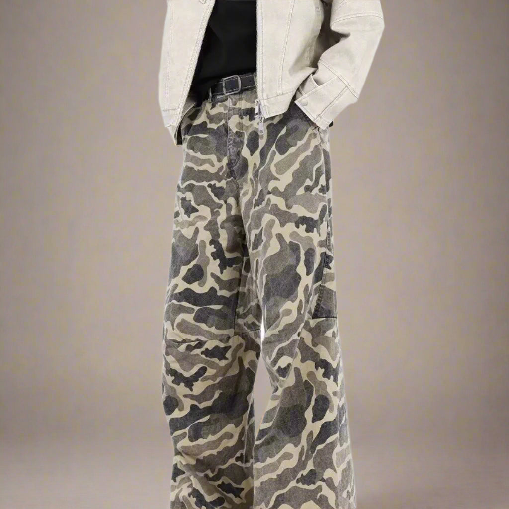 Beige Camo Wide-Leg Pants - RUN THE STREETS COLLABORATIVE