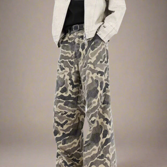 Beige Camo Wide-Leg Pants - RUN THE STREETS COLLABORATIVE