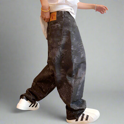 Reptile Camo Low-Waist Balloon Jeans