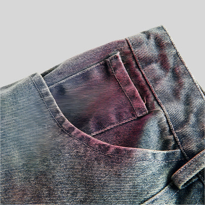 Ripped Washed Spray-Painted Denim Shorts - RUN THE STREETS COLLABORATIVE