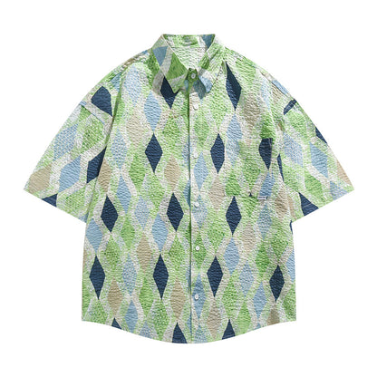 Seersucker Diamond Print Short Sleeve Shirt