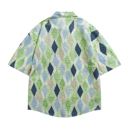 Seersucker Diamond Print Short Sleeve Shirt