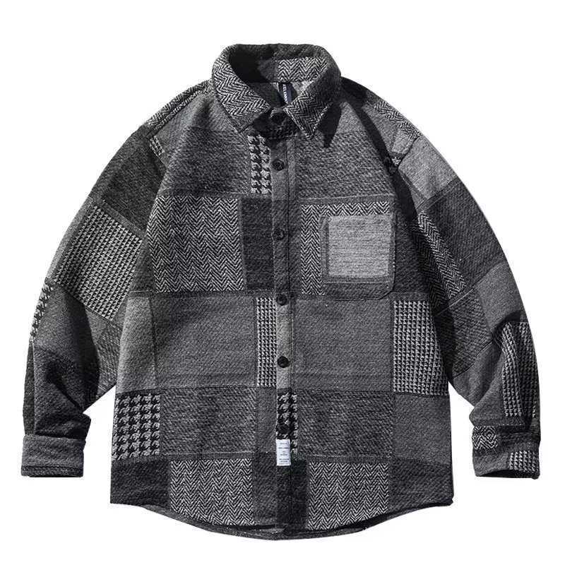 Patchwork Wool Blend Button-Up Shirt