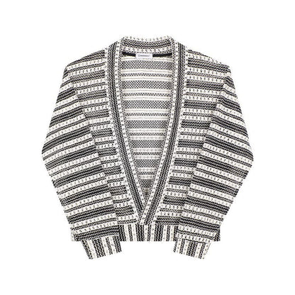 Black & White Knit Open Cardigan