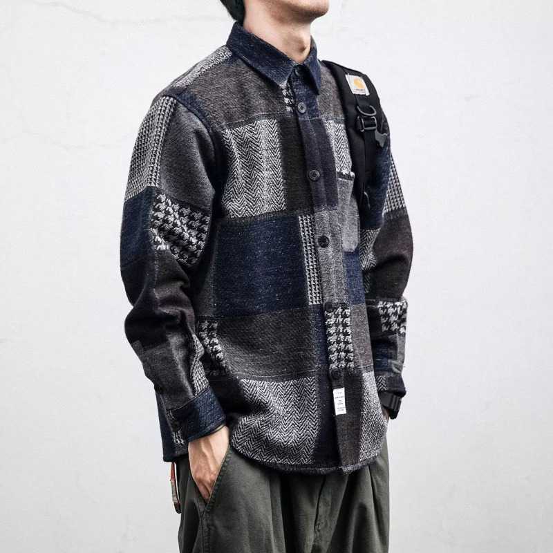 Patchwork Wool Blend Button-Up Shirt