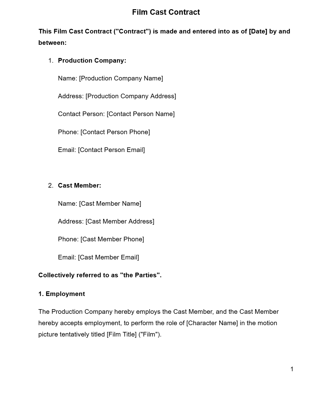 Film Cast Contract - RUN THE STREETS COLLABORATIVE