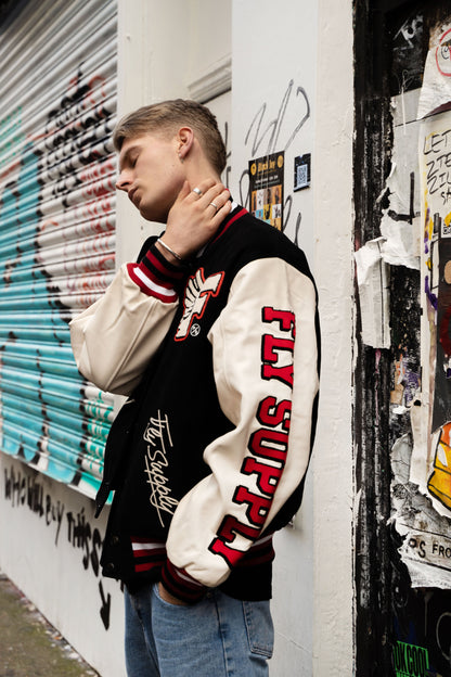 Manifest Varsity Jacket (Black) - RUN THE STREETS COLLABORATIVE