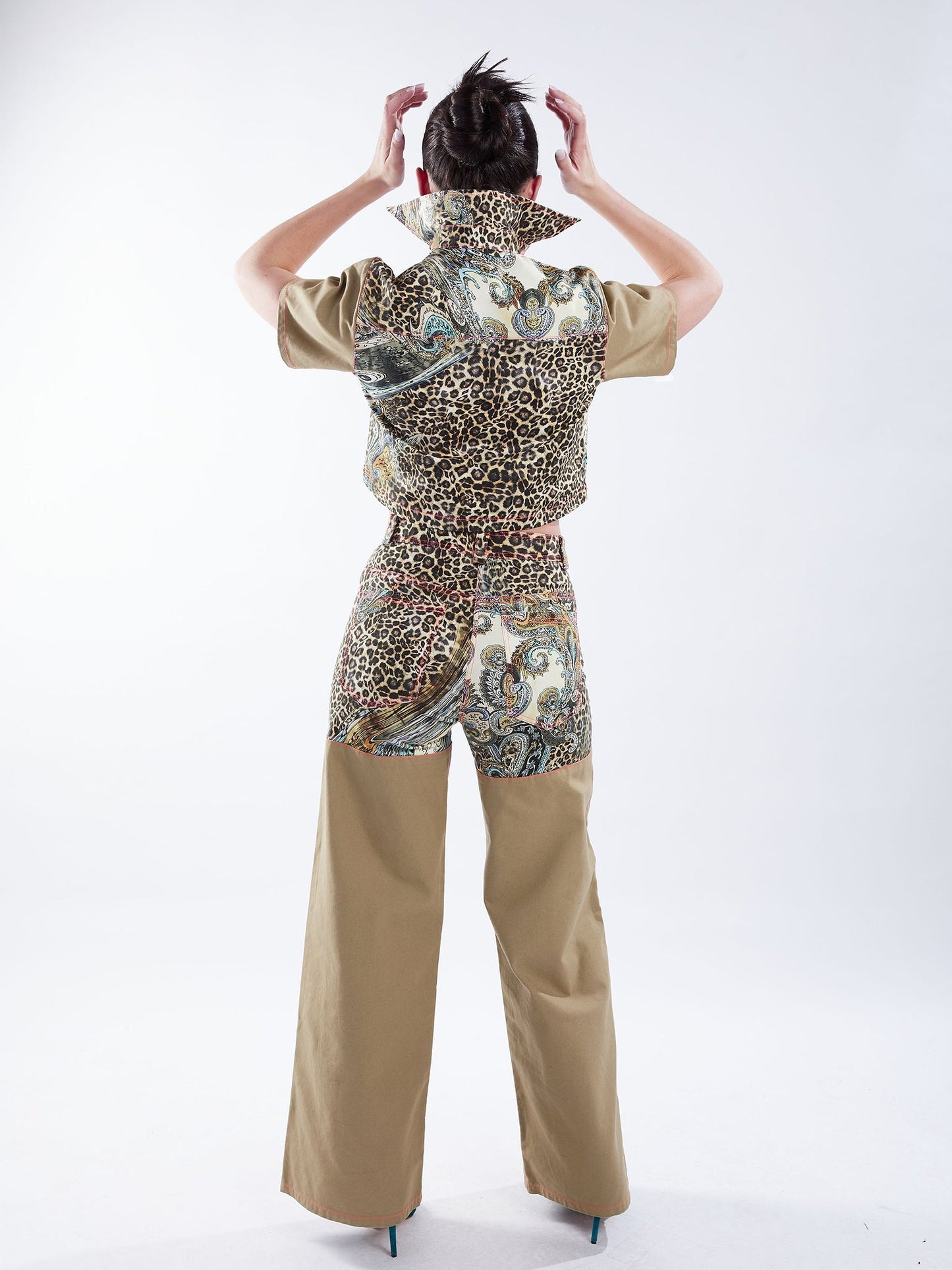 Wide Leg Pant in Tan and Leopard Paisley - RUN THE STREETS COLLABORATIVE
