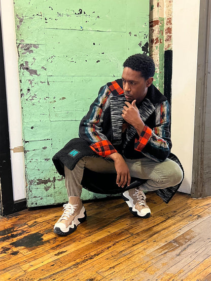 Trench Coat in Wool and Patchwork - RUN THE STREETS COLLABORATIVE