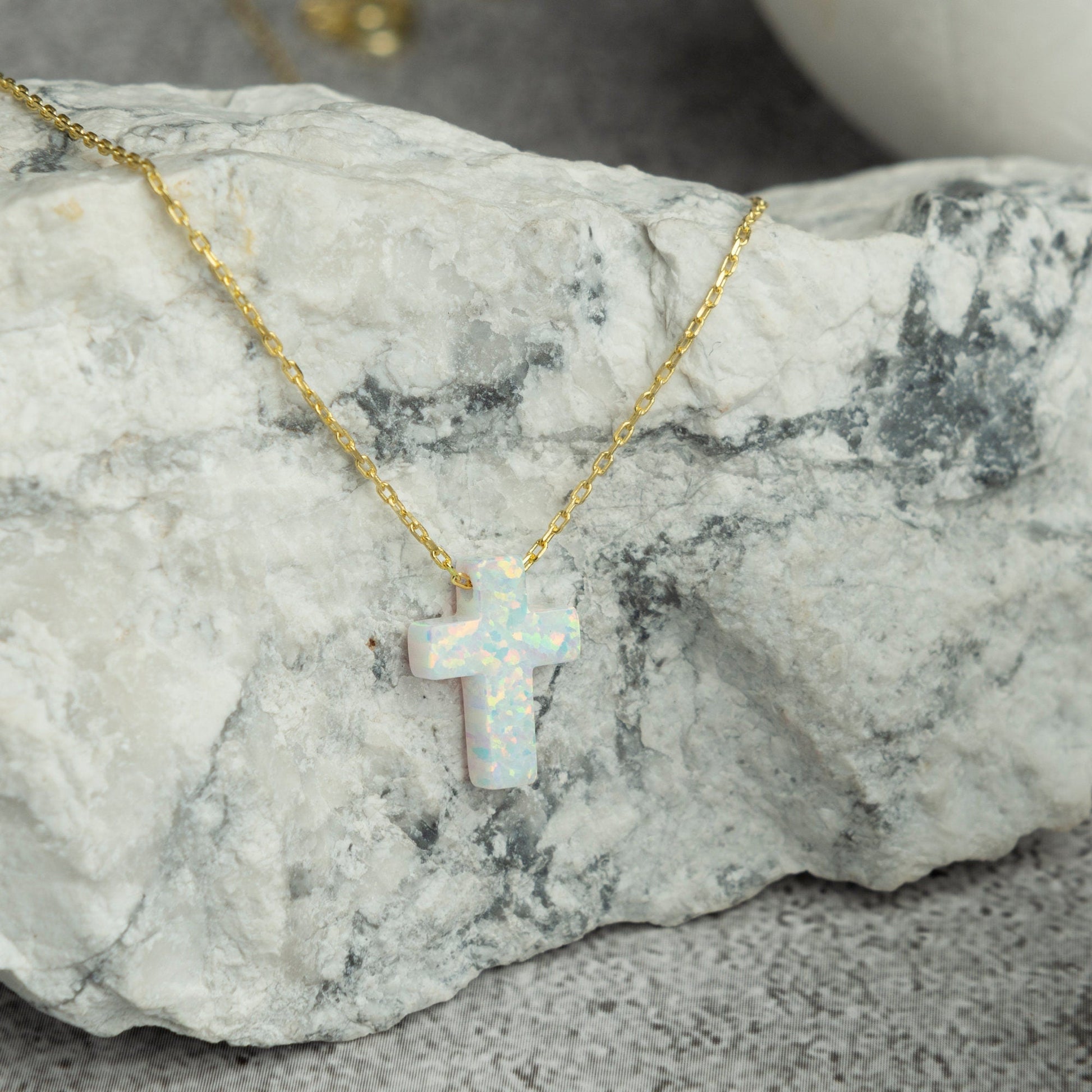 Opal Cross Necklace - RUN THE STREETS COLLABORATIVE