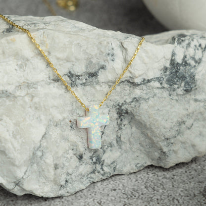 Opal Cross Necklace - RUN THE STREETS COLLABORATIVE