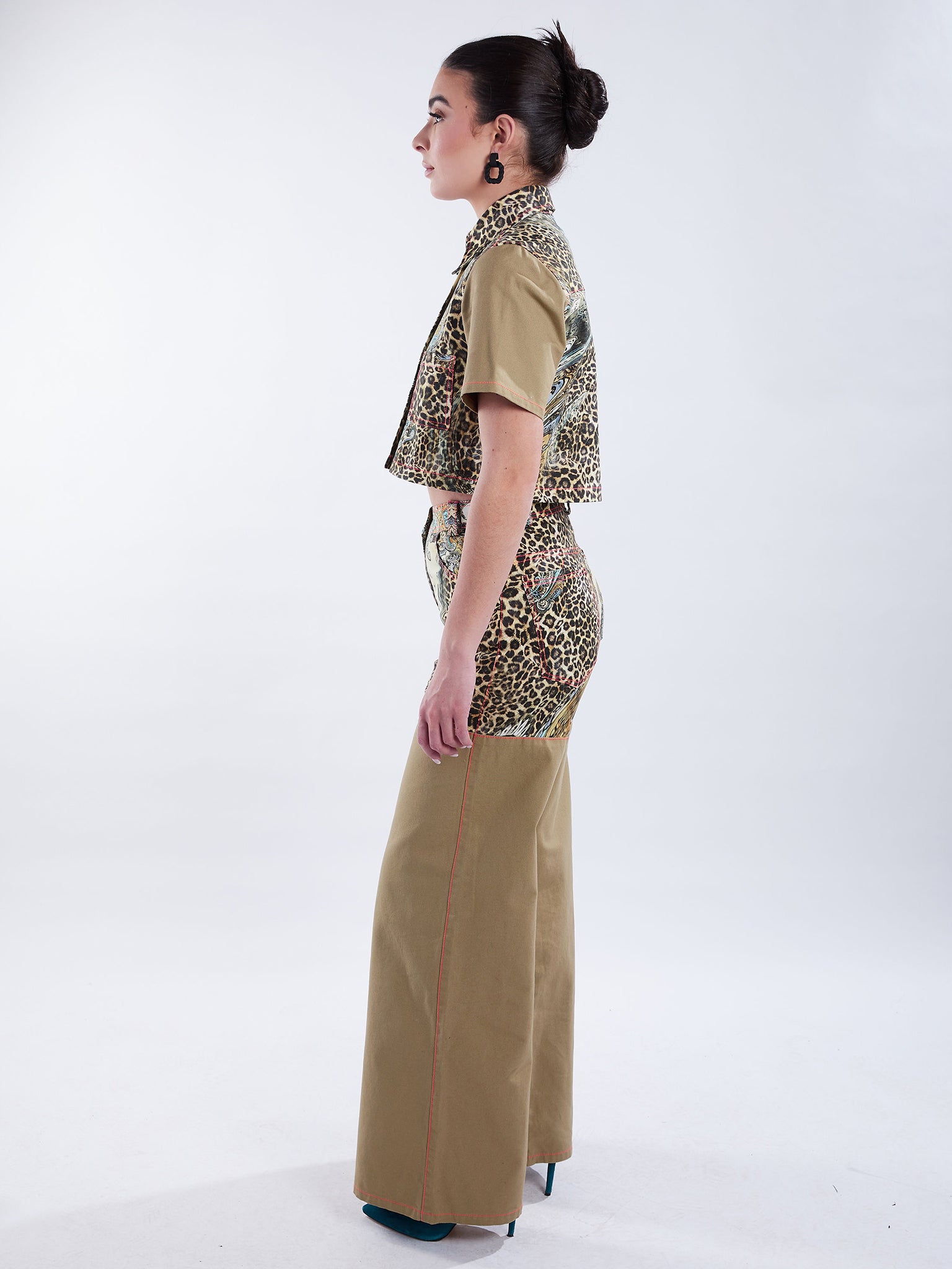 Cropped Button-Down Shirt in Tan and Leopard Paisley - RUN THE STREETS COLLABORATIVE