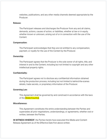 Media Content Release Agreement - RTS Collaborative