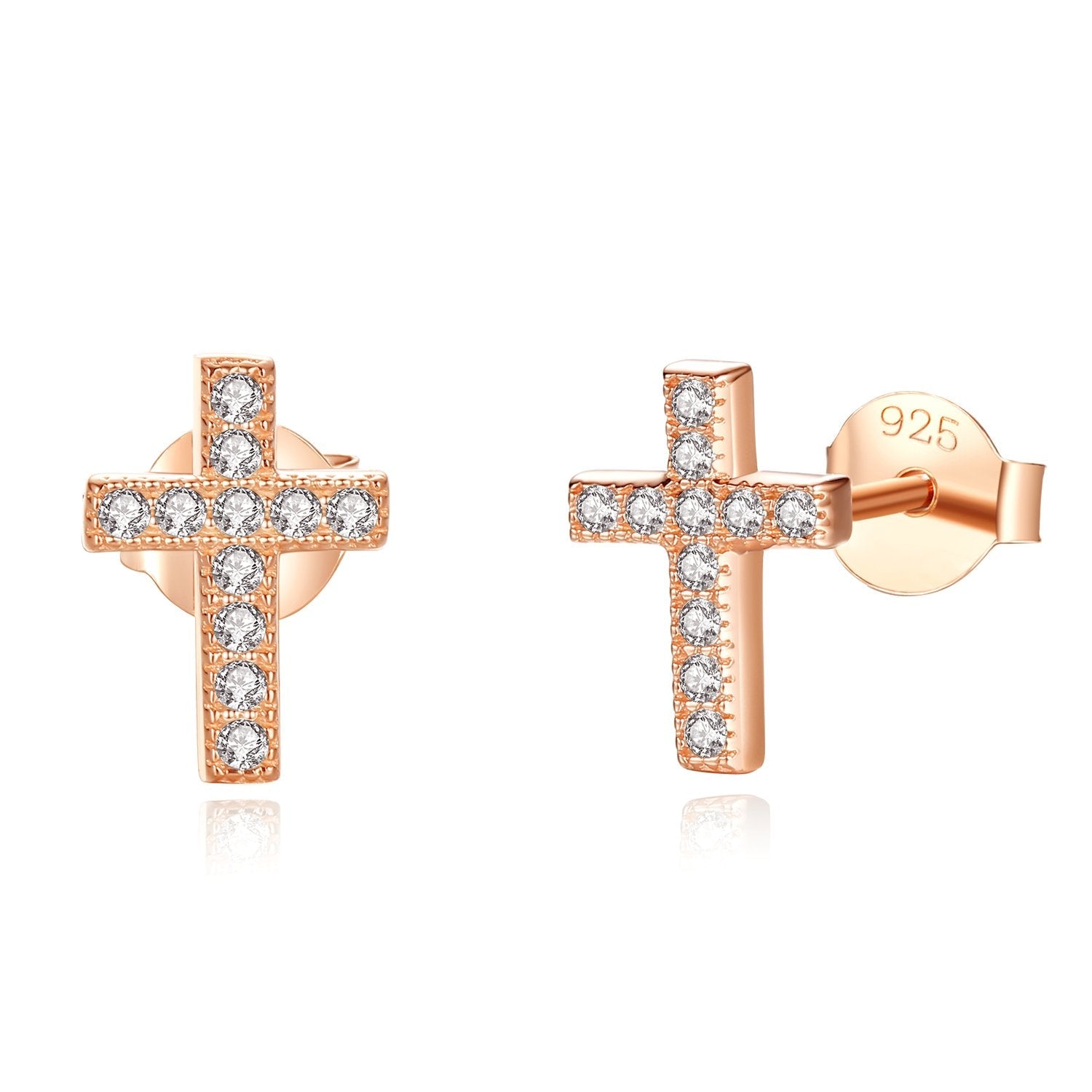 925 Sterling Silver Cubic Zirconia Cross Stud Earrings - RUN THE STREETS COLLABORATIVE