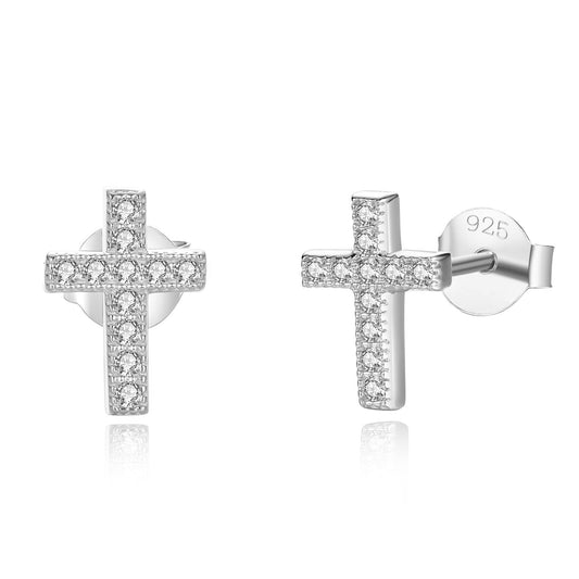 925 Sterling Silver Cubic Zirconia Cross Stud Earrings - RUN THE STREETS COLLABORATIVE