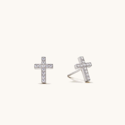 925 Sterling Silver Cubic Zirconia Cross Stud Earrings - RUN THE STREETS COLLABORATIVE