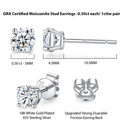 18K Gold Plated 925 Sterling Silver Moissanite Stud Earrings GRA-Certified - RUN THE STREETS COLLABORATIVE