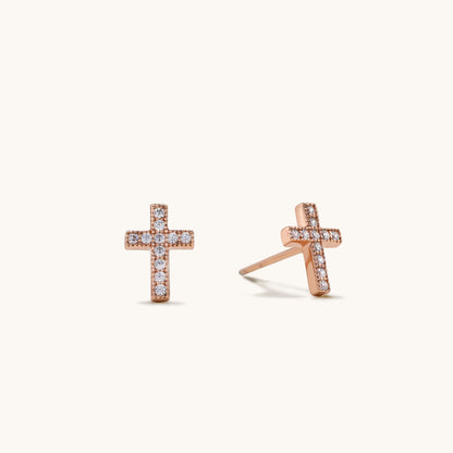 925 Sterling Silver Cubic Zirconia Cross Stud Earrings - RUN THE STREETS COLLABORATIVE