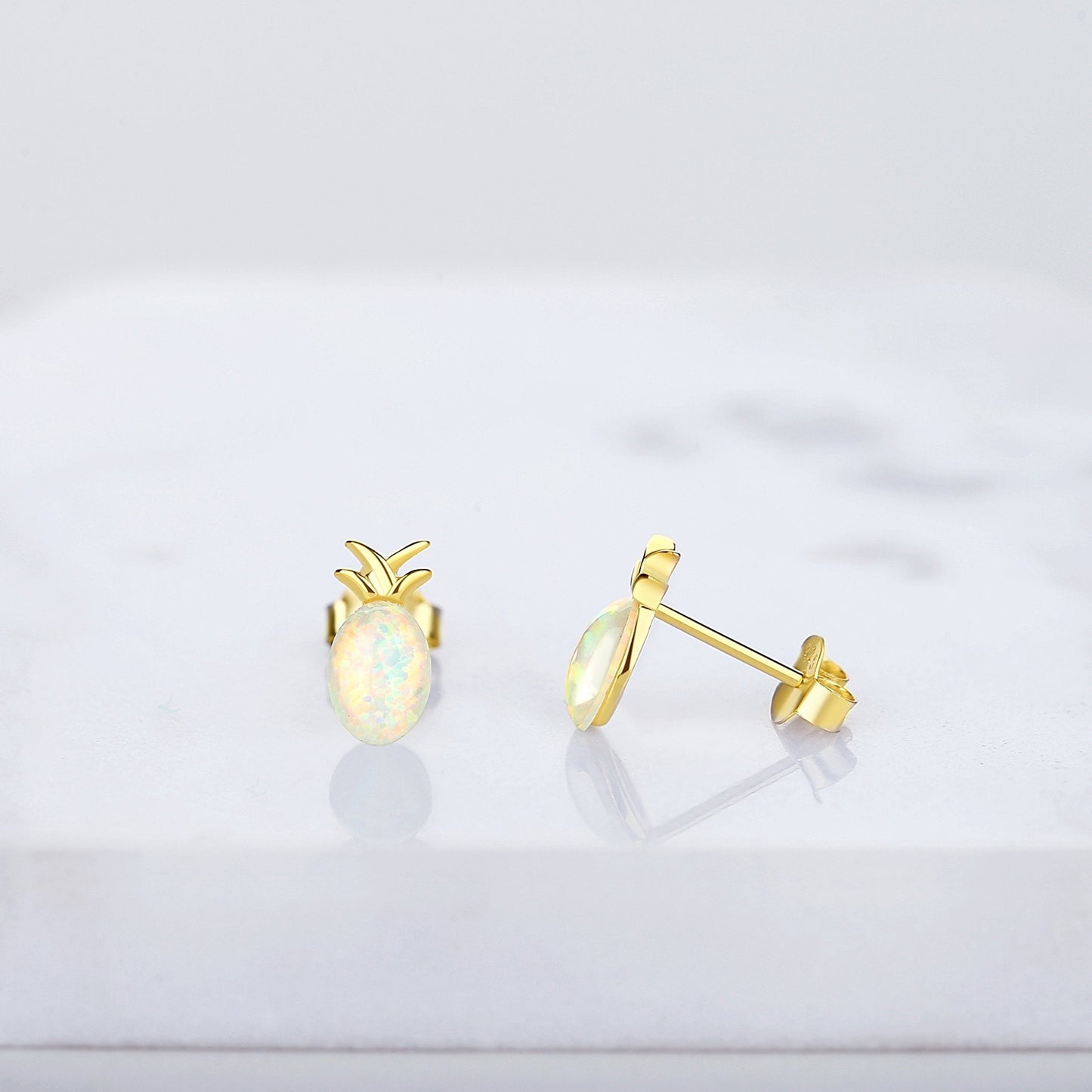 925 Sterling Silver Opal Pineapple Stud Earrings - RUN THE STREETS COLLABORATIVE