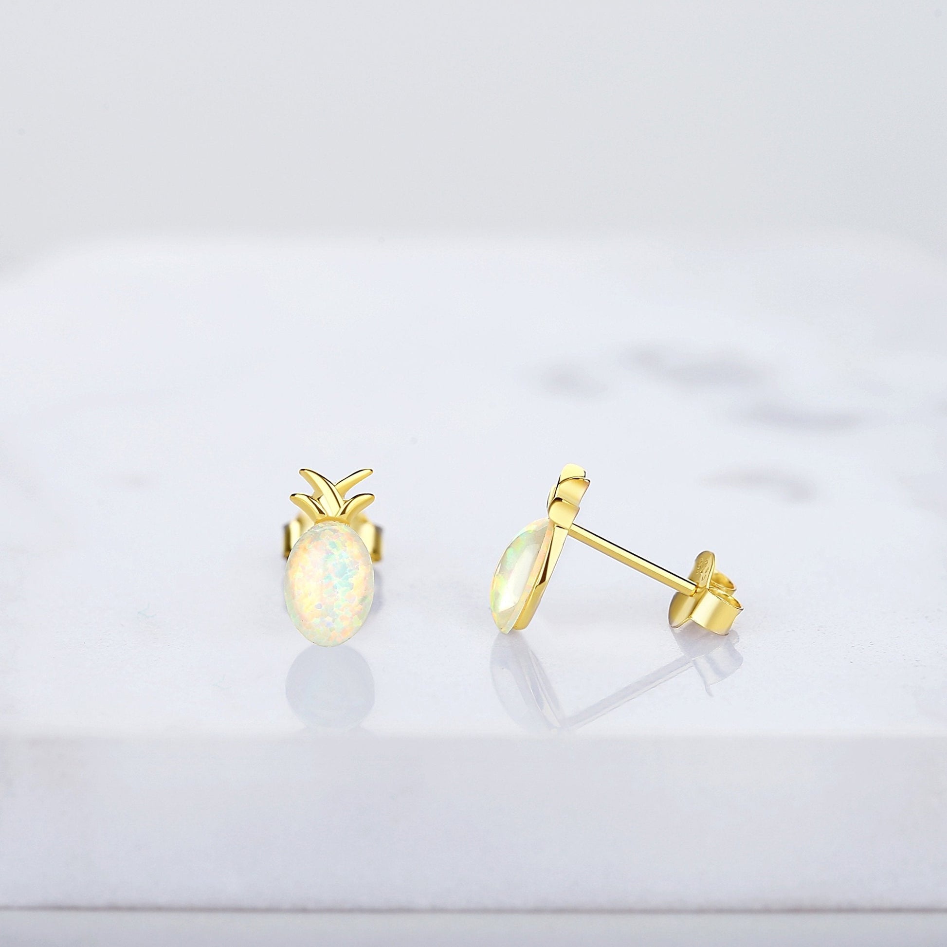 925 Sterling Silver Opal Pineapple Stud Earrings - RUN THE STREETS COLLABORATIVE