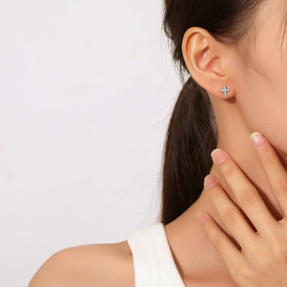 925 Sterling Silver Cubic Zirconia Cross Stud Earrings - RUN THE STREETS COLLABORATIVE