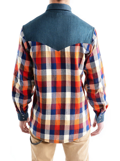 Western Shirt in Orange Checked Flannel and Denim - RUN THE STREETS COLLABORATIVE