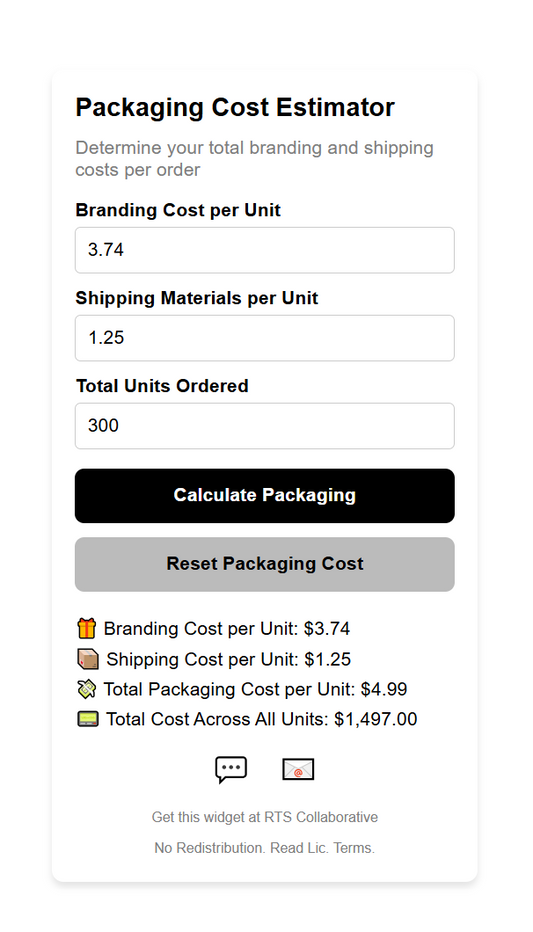 Packaging Cost Estimator Widget Plugin