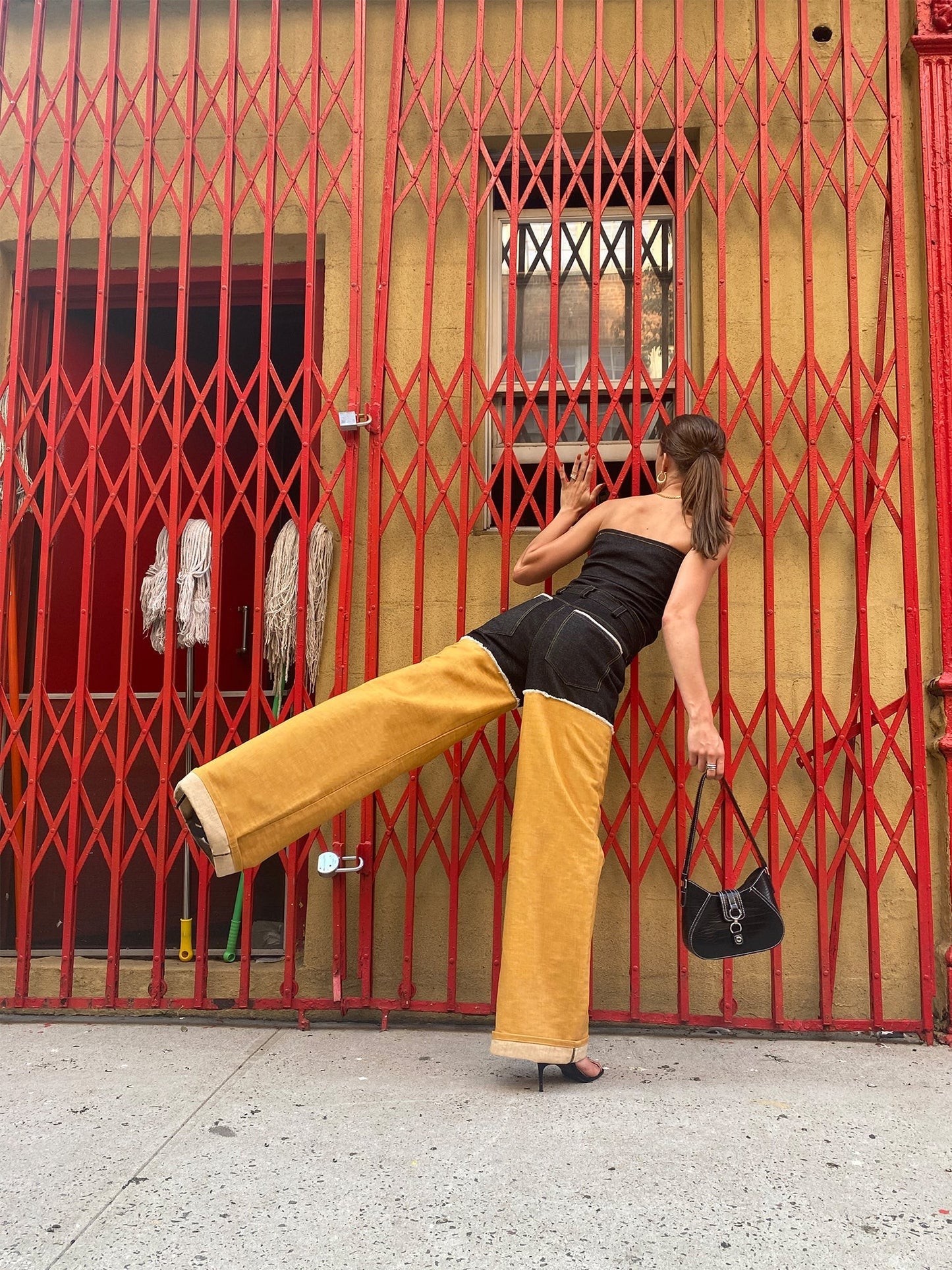 Wide Leg Pant in Black and Yellow Denim - RUN THE STREETS COLLABORATIVE