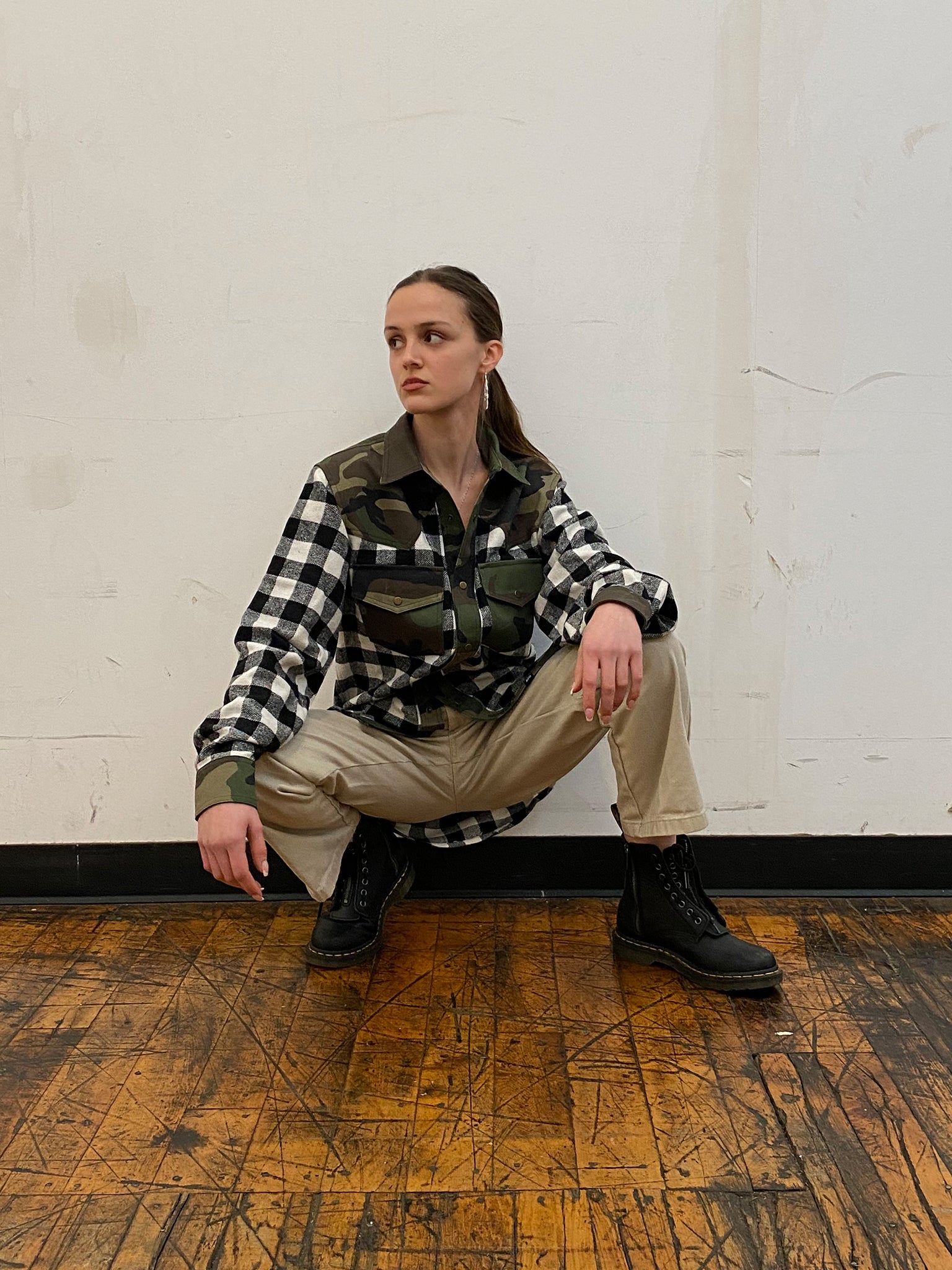 Western Shirt in Black Checked Flannel and Camo - RUN THE STREETS COLLABORATIVE