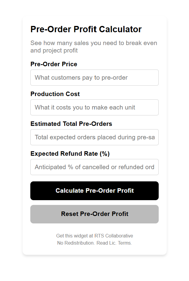 Pre-Order Profit Calculator Widget Plugin