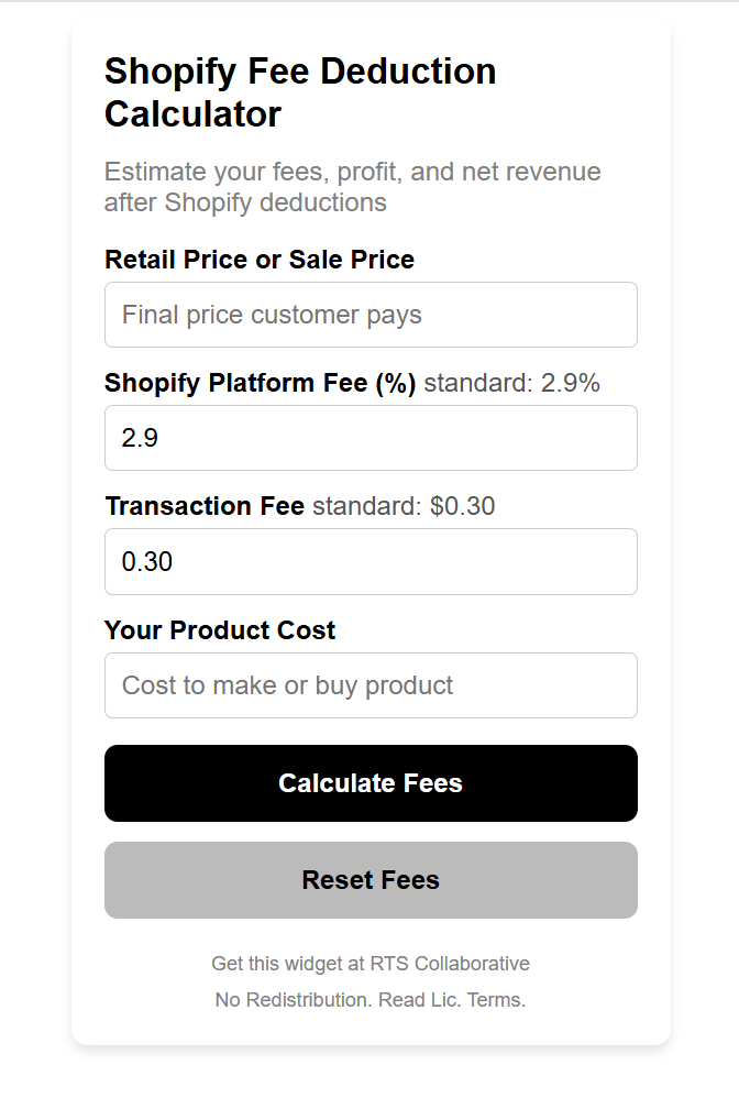 Shopify Fee Deduction Calculator Widget Plugin