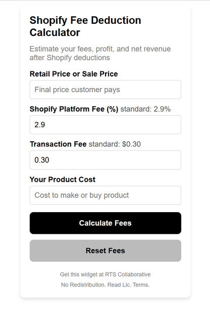 Shopify Fee Deduction Calculator Widget Plugin