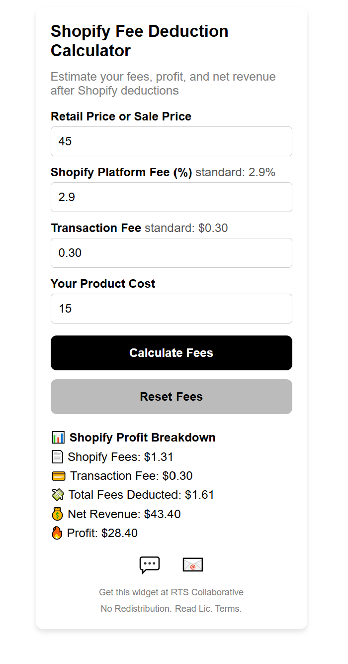 Shopify Fee Deduction Calculator Widget Plugin