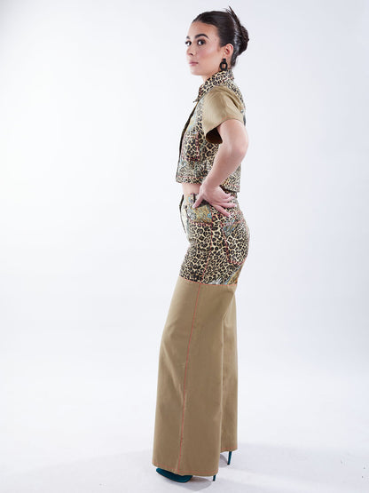 Wide Leg Pant in Tan and Leopard Paisley - RUN THE STREETS COLLABORATIVE
