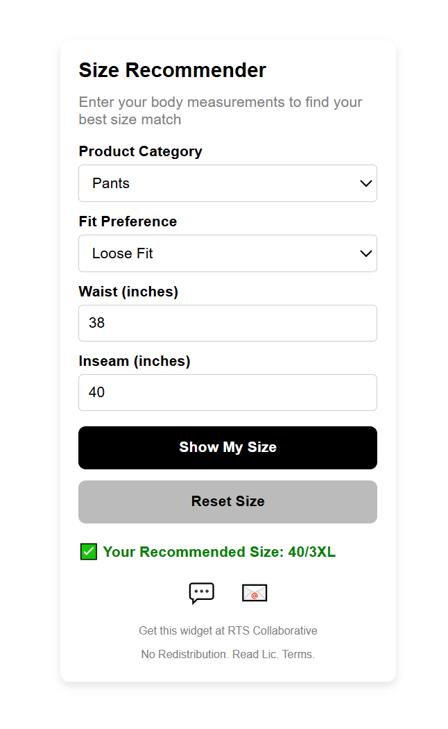 Size Recommender Widget Plugin
