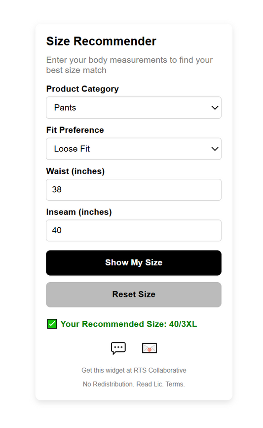 Size Recommender Widget Plugin