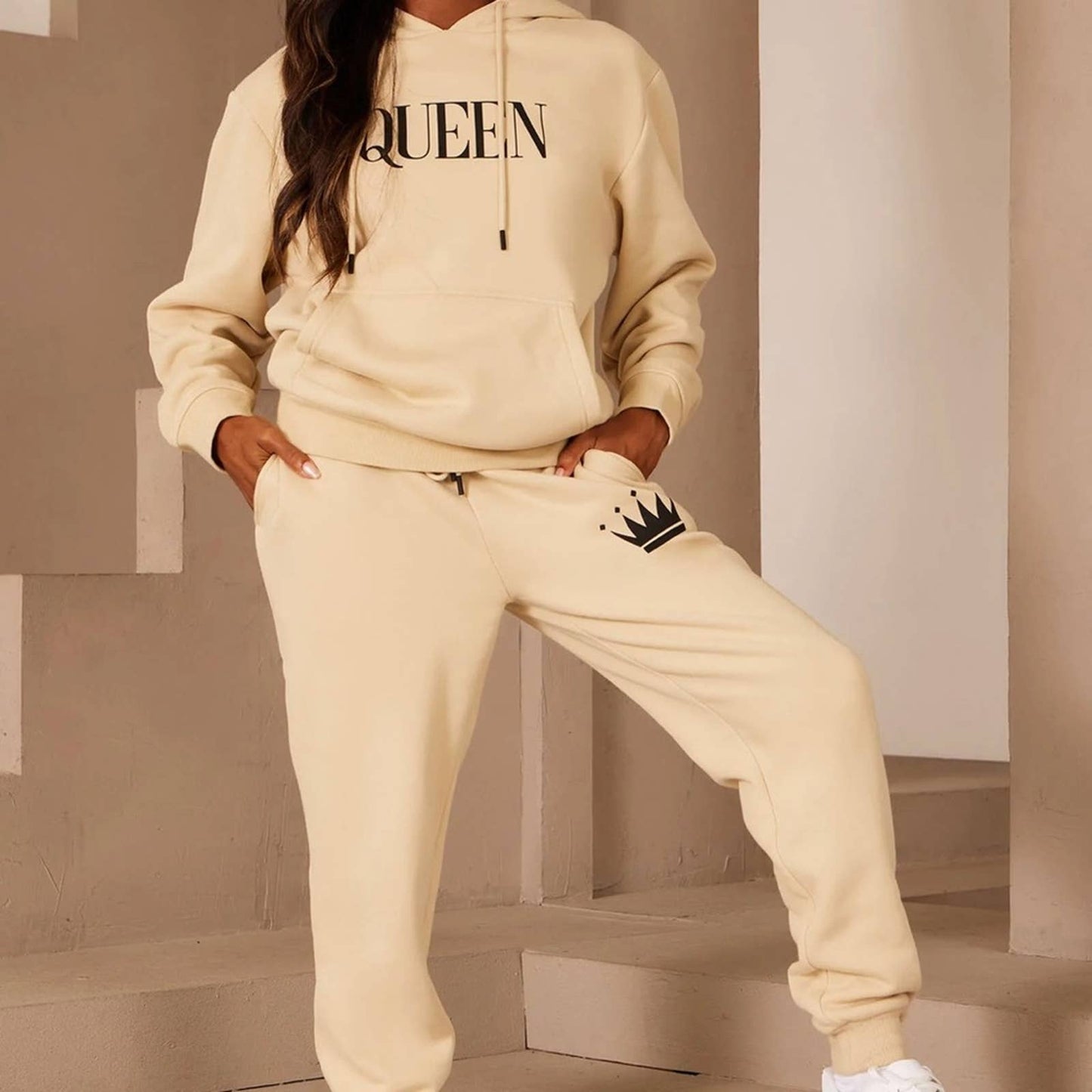 Oversized Tan Queen Hoodie Sweatshirt Custom Made by Passion of Essence - RUN THE STREETS COLLABORATIVE