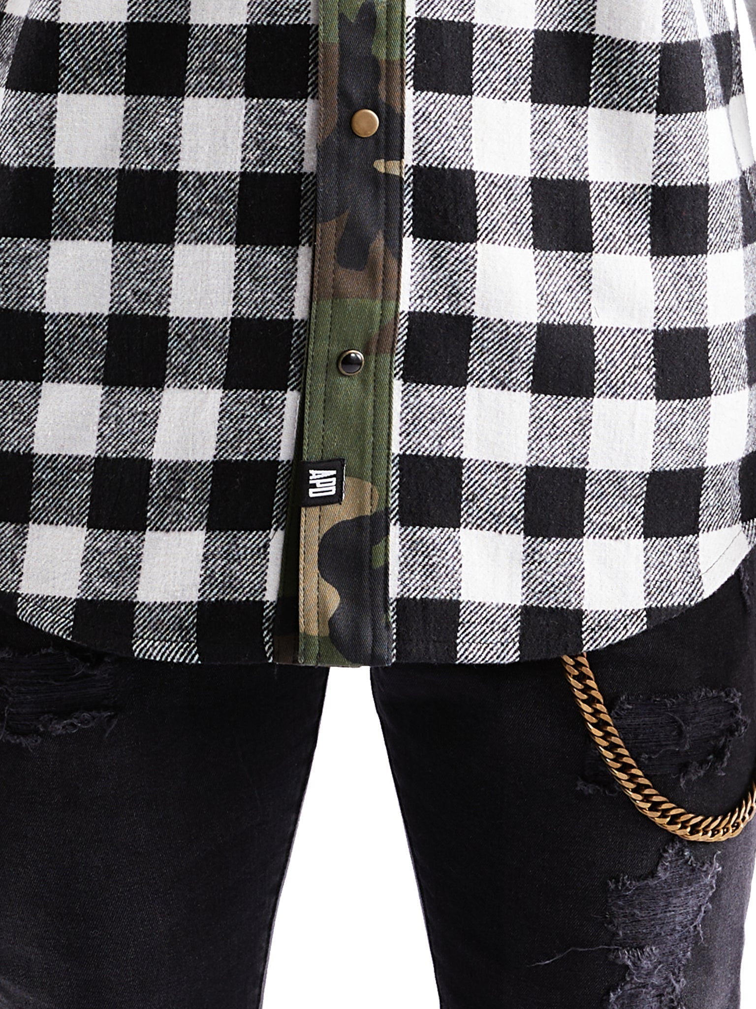 Western Shirt in Black Checked Flannel and Camo - RUN THE STREETS COLLABORATIVE