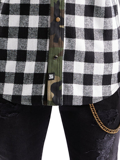 Western Shirt in Black Checked Flannel and Camo - RUN THE STREETS COLLABORATIVE