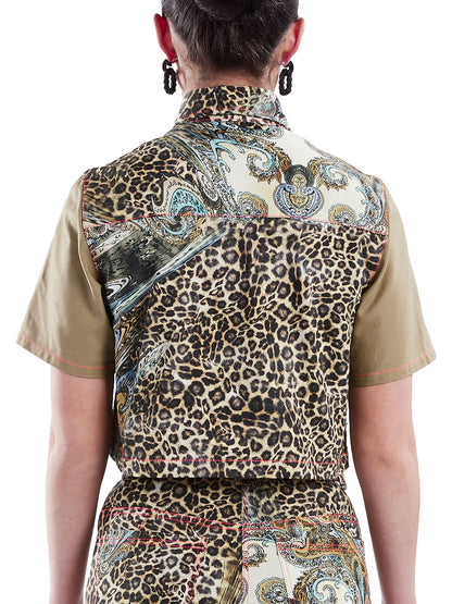 Cropped Button-Down Shirt in Tan and Leopard Paisley - RUN THE STREETS COLLABORATIVE