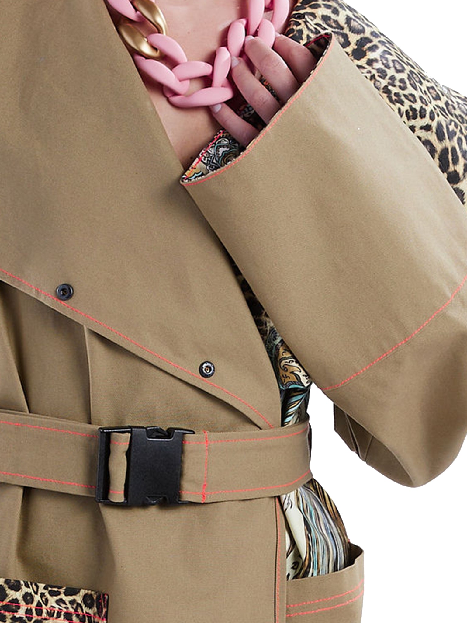 Asymmetric Trench Coat in Tan Duck and Leopard Paisley Print - RUN THE STREETS COLLABORATIVE