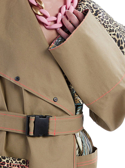 Asymmetric Trench Coat in Tan Duck and Leopard Paisley Print - RUN THE STREETS COLLABORATIVE