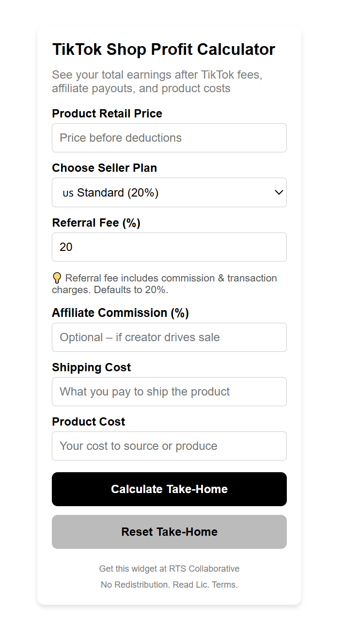 TikTok Shop Profit Calculator Widget Plugin