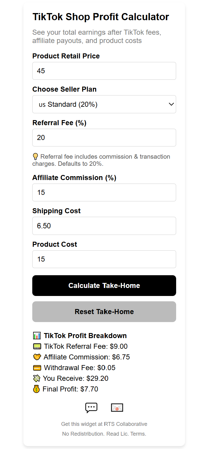 TikTok Shop Profit Calculator Widget Plugin