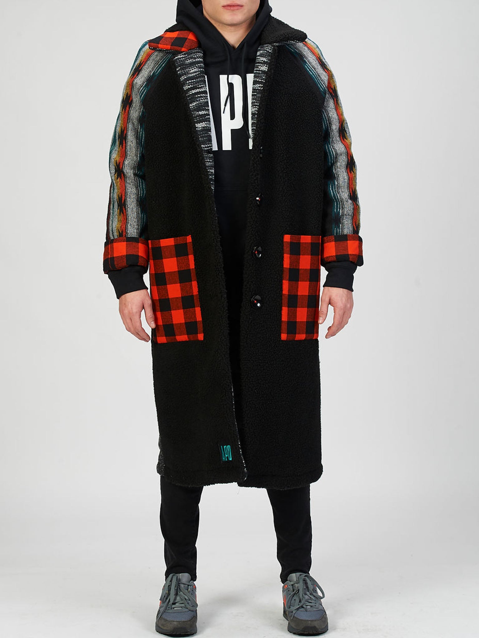 Trench Coat in Wool and Patchwork - RUN THE STREETS COLLABORATIVE