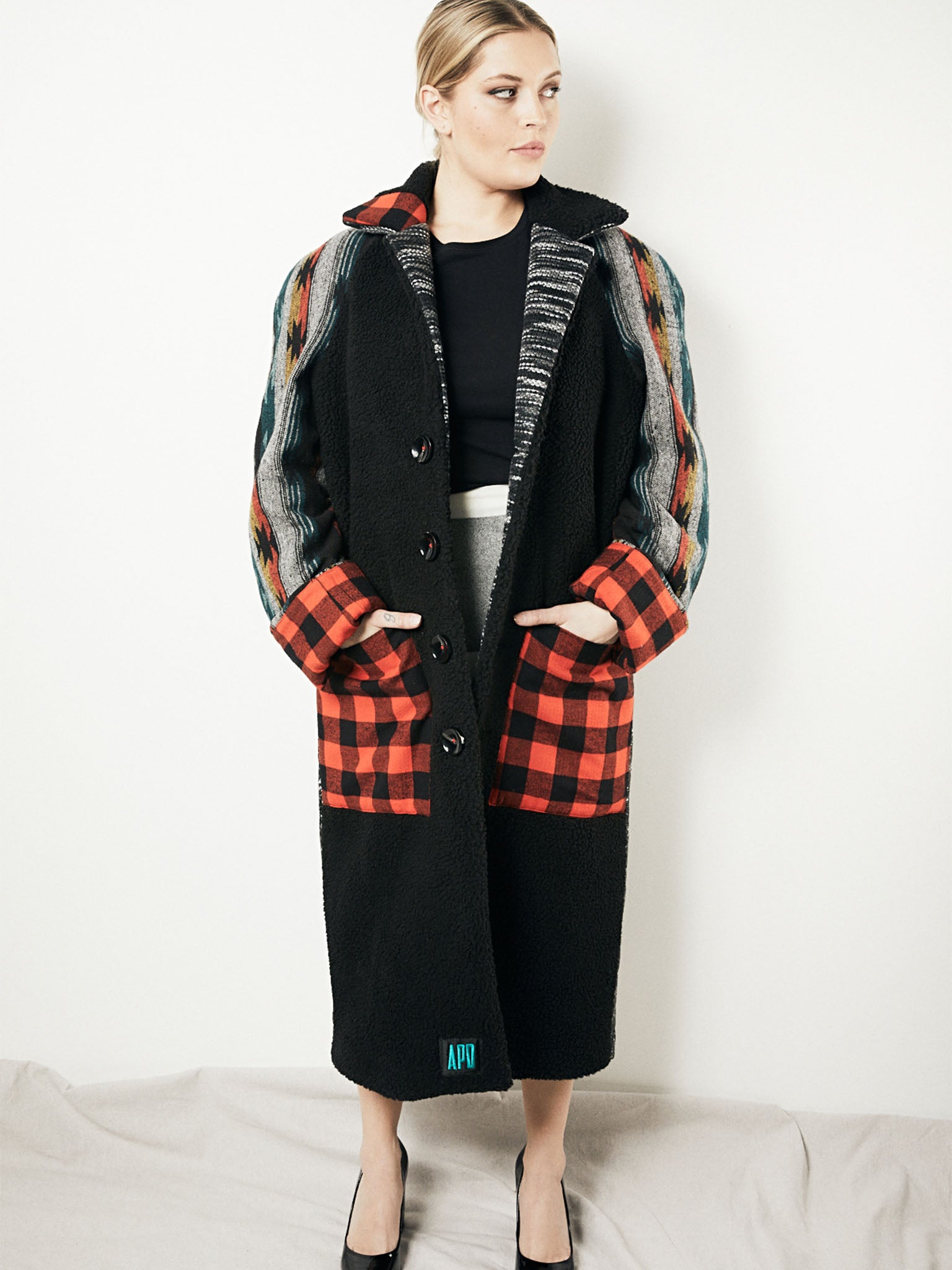 Trench Coat in Wool and Patchwork - RUN THE STREETS COLLABORATIVE