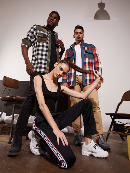 Western Shirt in Orange Checked Flannel and Denim - RUN THE STREETS COLLABORATIVE