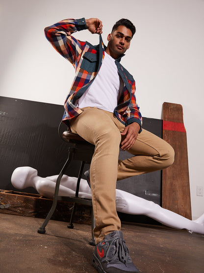 Western Shirt in Orange Checked Flannel and Denim - RUN THE STREETS COLLABORATIVE