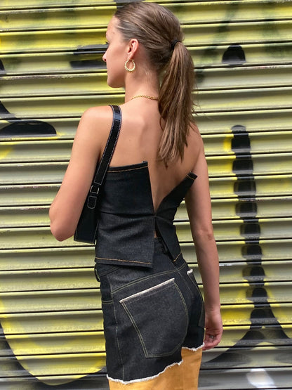 Wide Leg Pant in Black and Yellow Denim - RUN THE STREETS COLLABORATIVE